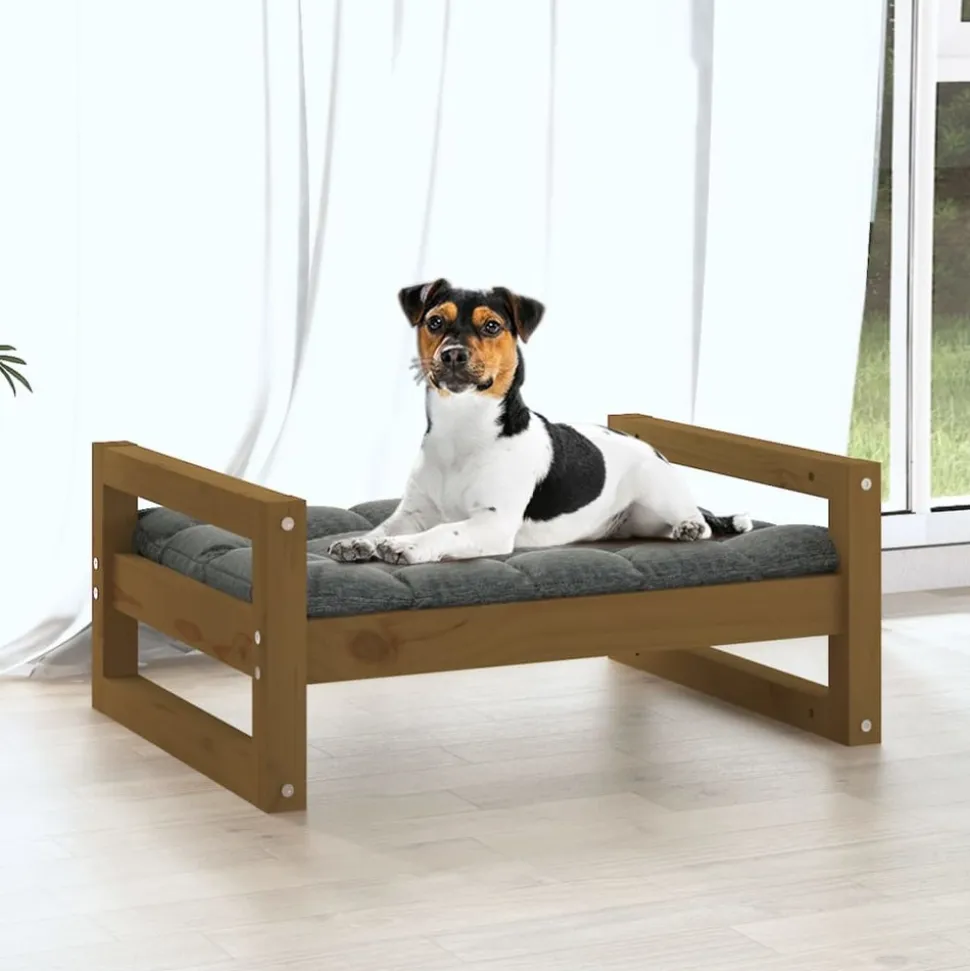 MAISON EXCLUSIVE - Lit pour chien marron miel 55,5x45,5x28 cm bois de pin solide