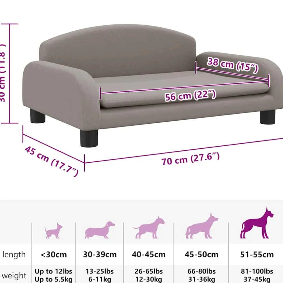 MAISON EXCLUSIVE - Lit pour chien taupe 70x45x30 cm tissu