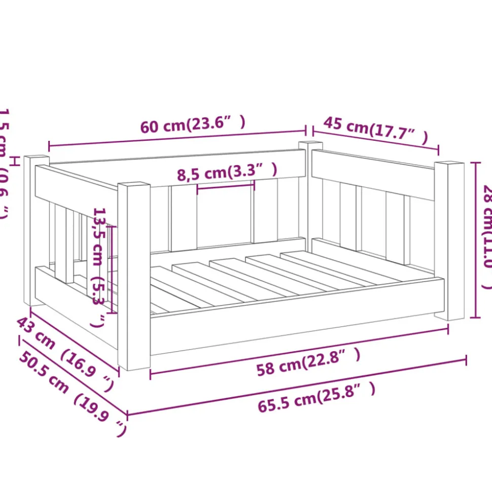 MAISON EXCLUSIVE - Lit pour chien 65,5x50,5x28 cm bois de pin solide