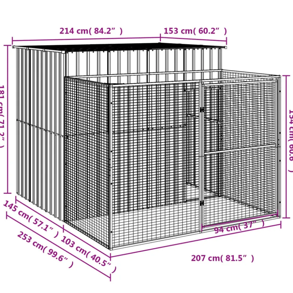 MAISON EXCLUSIVE - Niche pour chien avec cour anthracite 214x253x181 cm