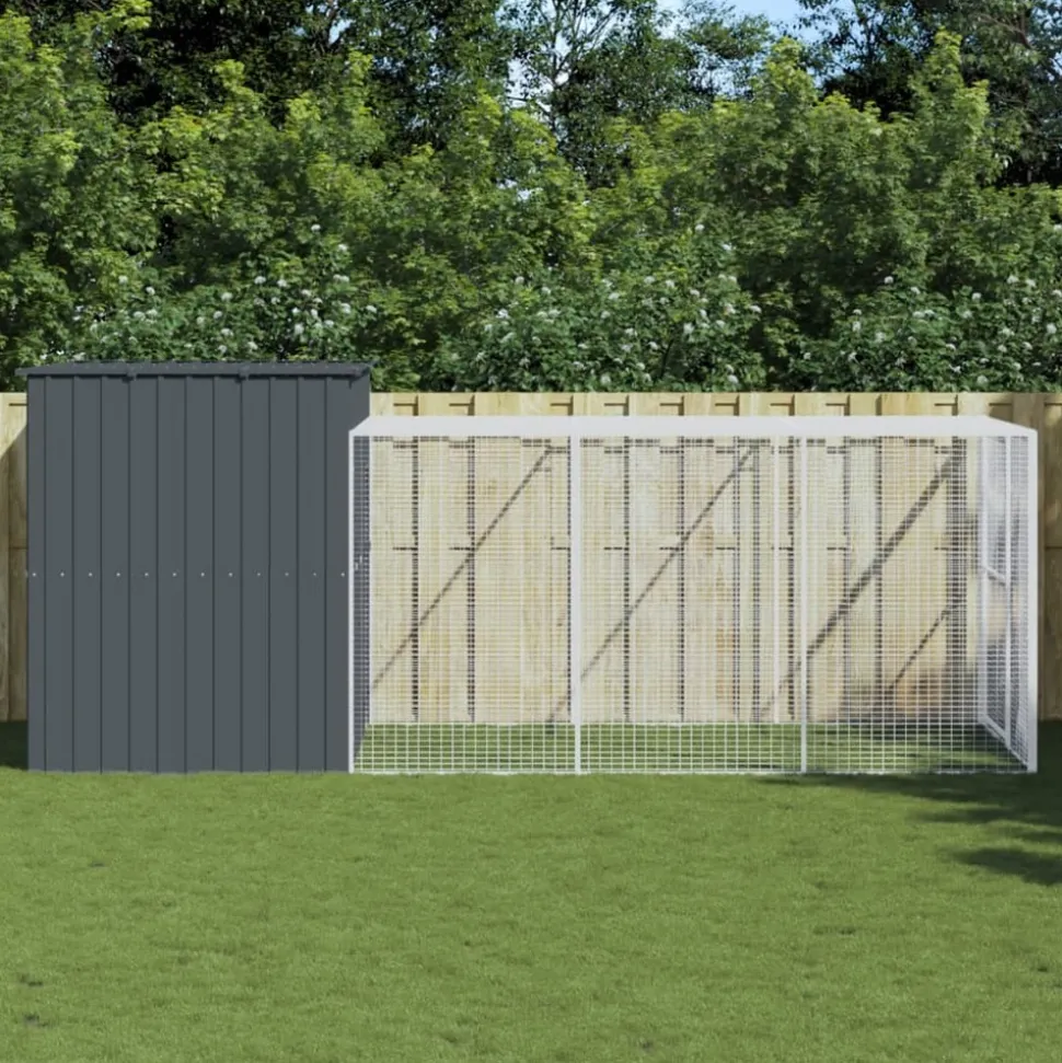 MAISON EXCLUSIVE - Niche pour chien avec cour anthracite 214x457x181 cm