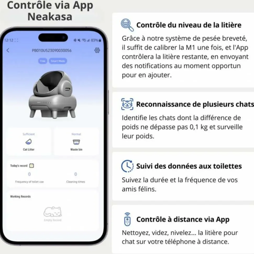 NEAKASA - Neakasa litière automatique pour grands chats - grande ouverture - noir