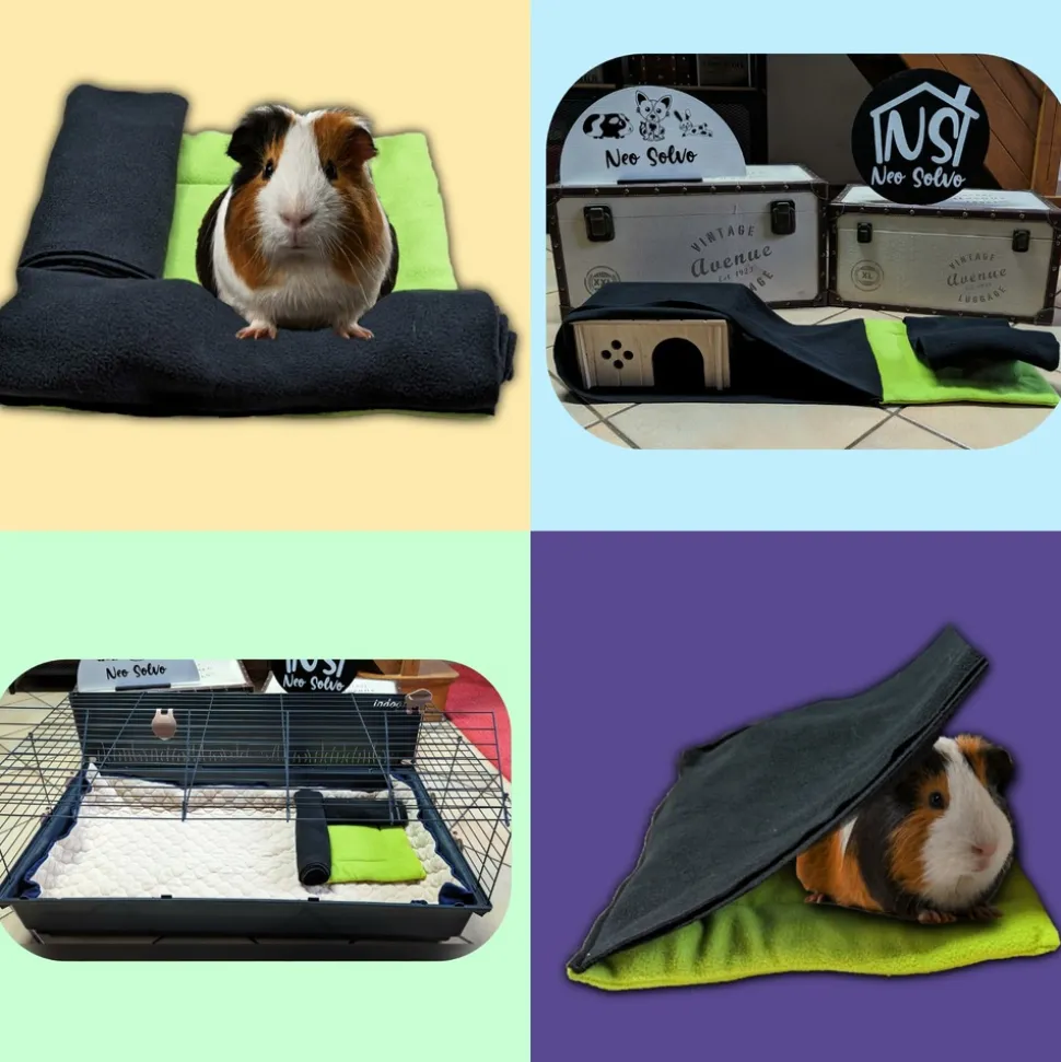 NEO SOLVO - Lot de 2 coussins polaire pour cochon d'inde et lapin avec cachette et couverture intégrée
