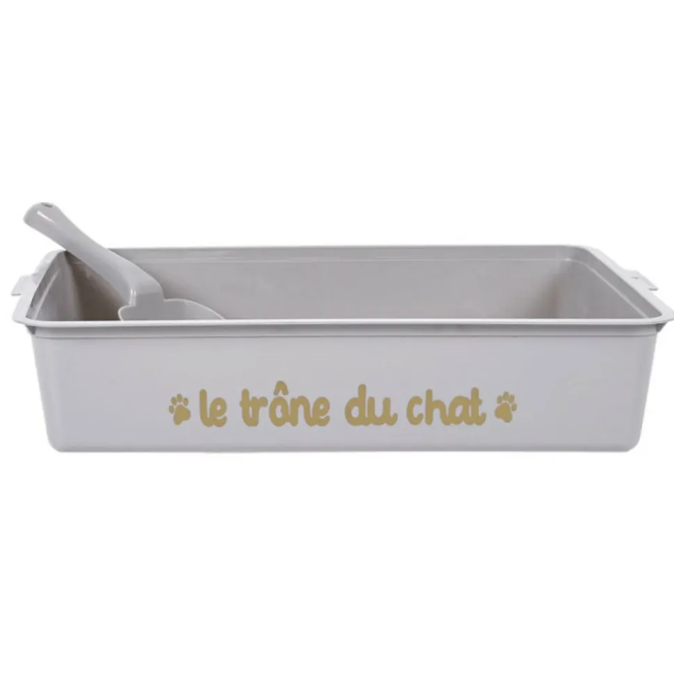 PARIS PRIX - Bac à litière & pelle "chat" 42cm gris