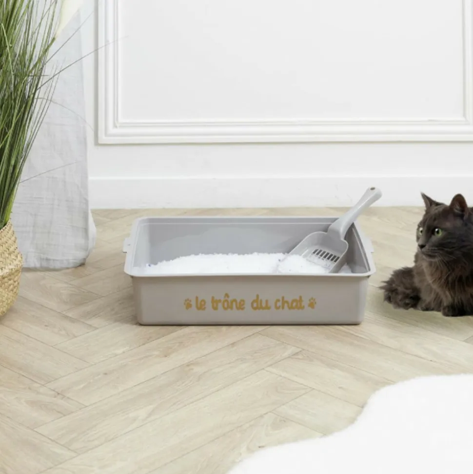 PARIS PRIX - Bac à litière & pelle "chat" 42cm gris