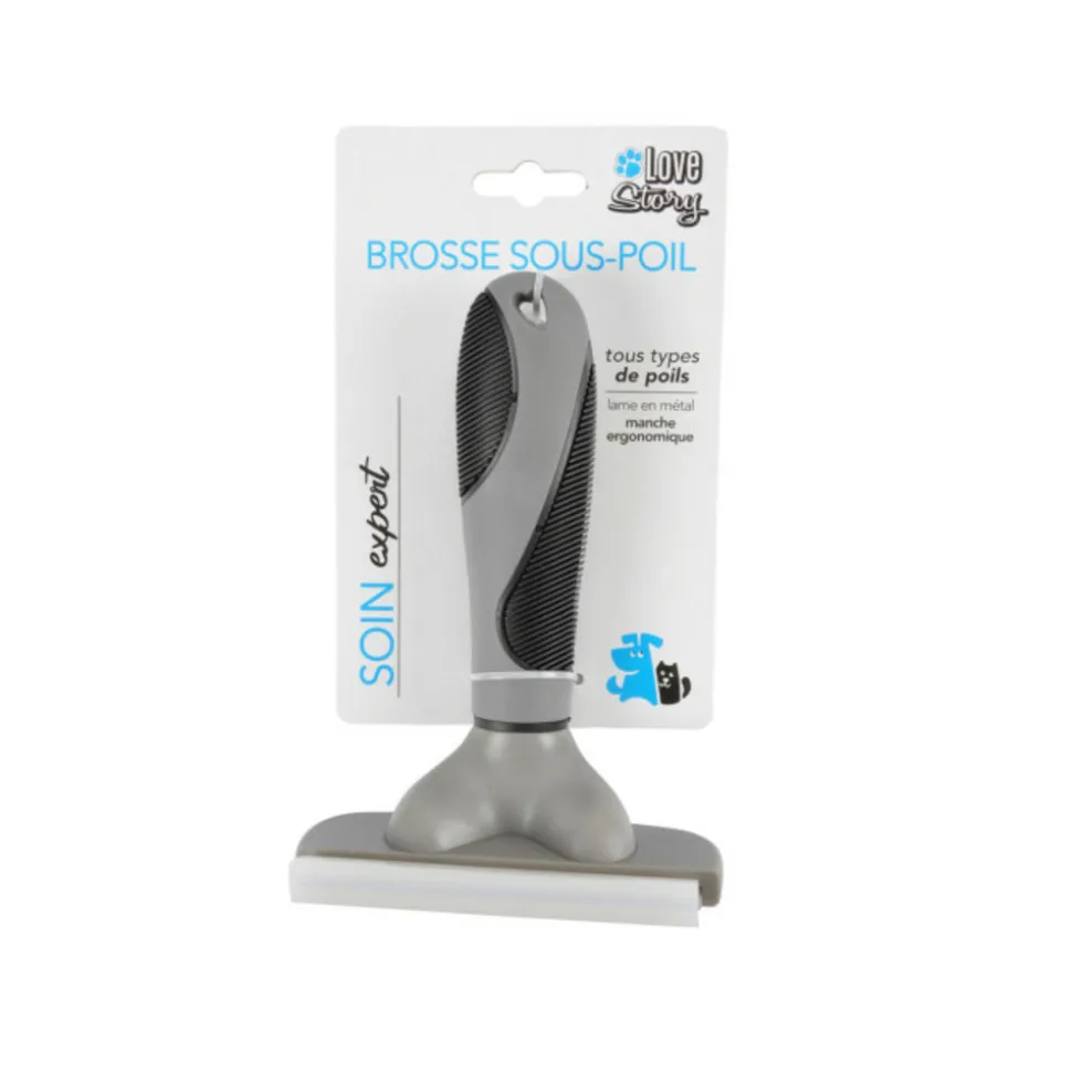 PARIS PRIX - Brosse pour chien & chat "sous poils" 16cm gris