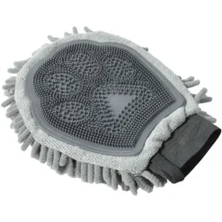PARIS PRIX - Gant de toilettage en microfibre "2 en 1" 25cm gris