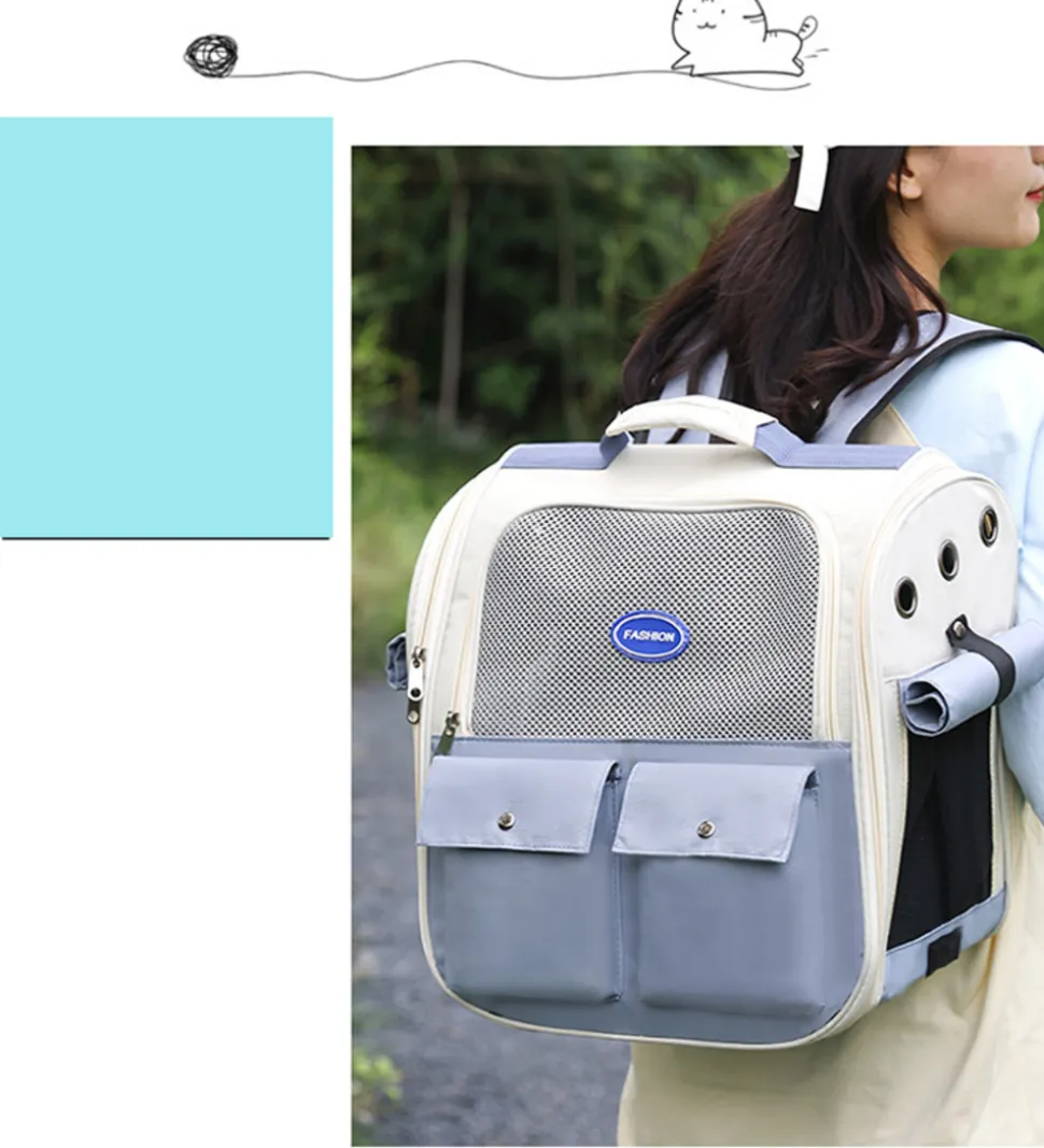 Sac à dos pour chat mcboson bleu, anti-griffes pratique, bonne ventilation