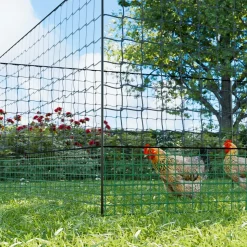 SWEEEK - Kit filet clôtures pour poules 24m avec 8 piquets double pointes. Modulable. Porte d'accès. Sardines incluses