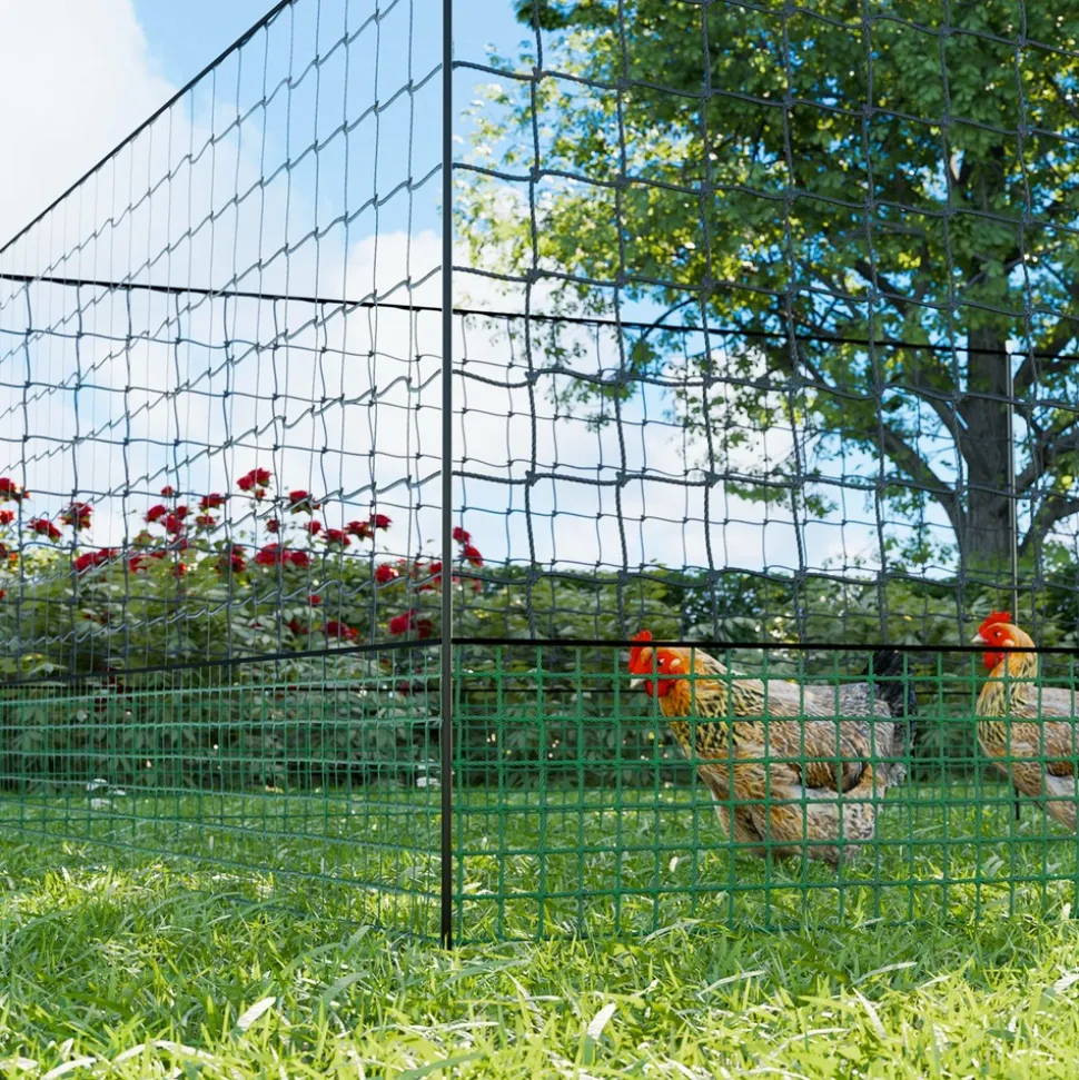 SWEEEK - Kit filet clôtures pour poules 24m avec 8 piquets double pointes. Modulable. Porte d'accès. Sardines incluses