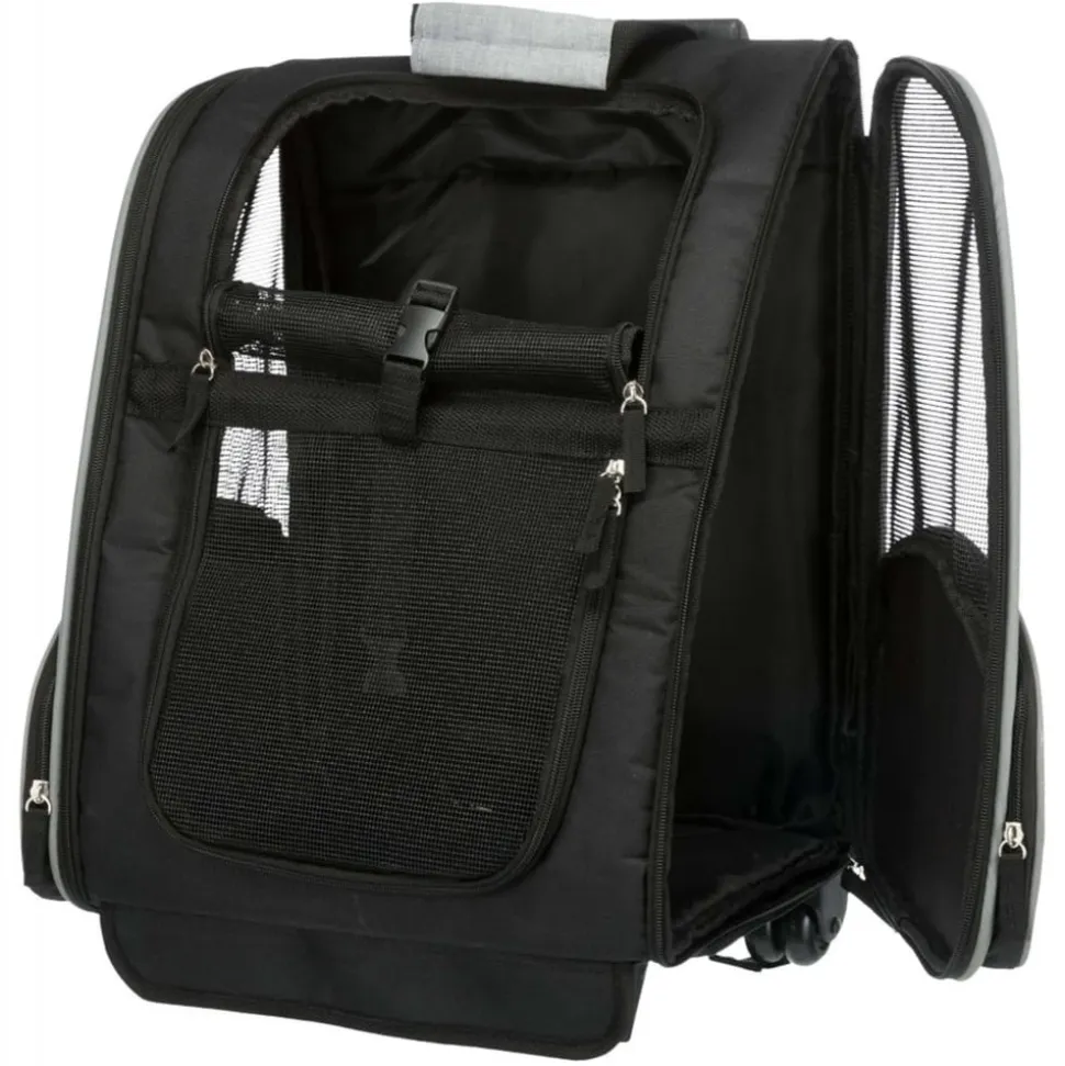 TRIXIE - Sac à dos à roulettes pour animaux de compagnie noir et gris