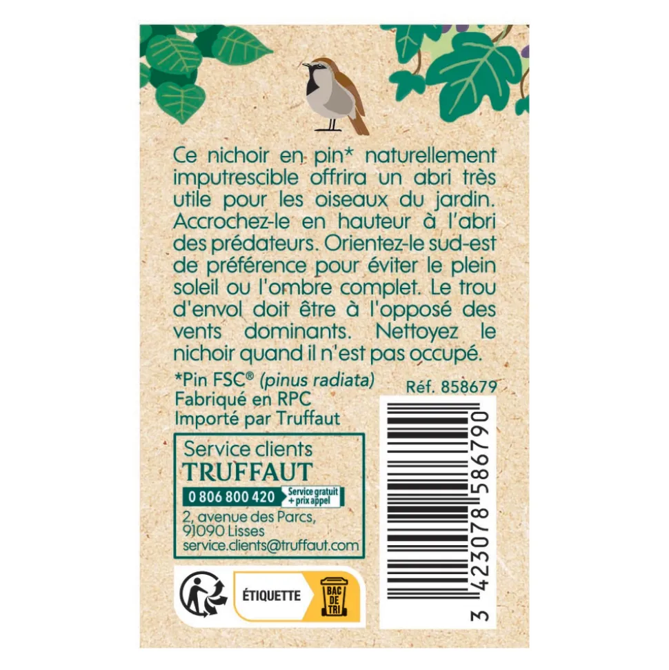 TRUFFAUT BIODIVERSITÉ - Nichoir Bulle en pin pour oiseaux du jardin - L.14 x l.12 x H.16 cm