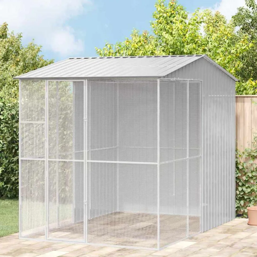 VIDAXL - Cage pour oiseaux gris 215 x 310 x 247 cm acier galvanisé