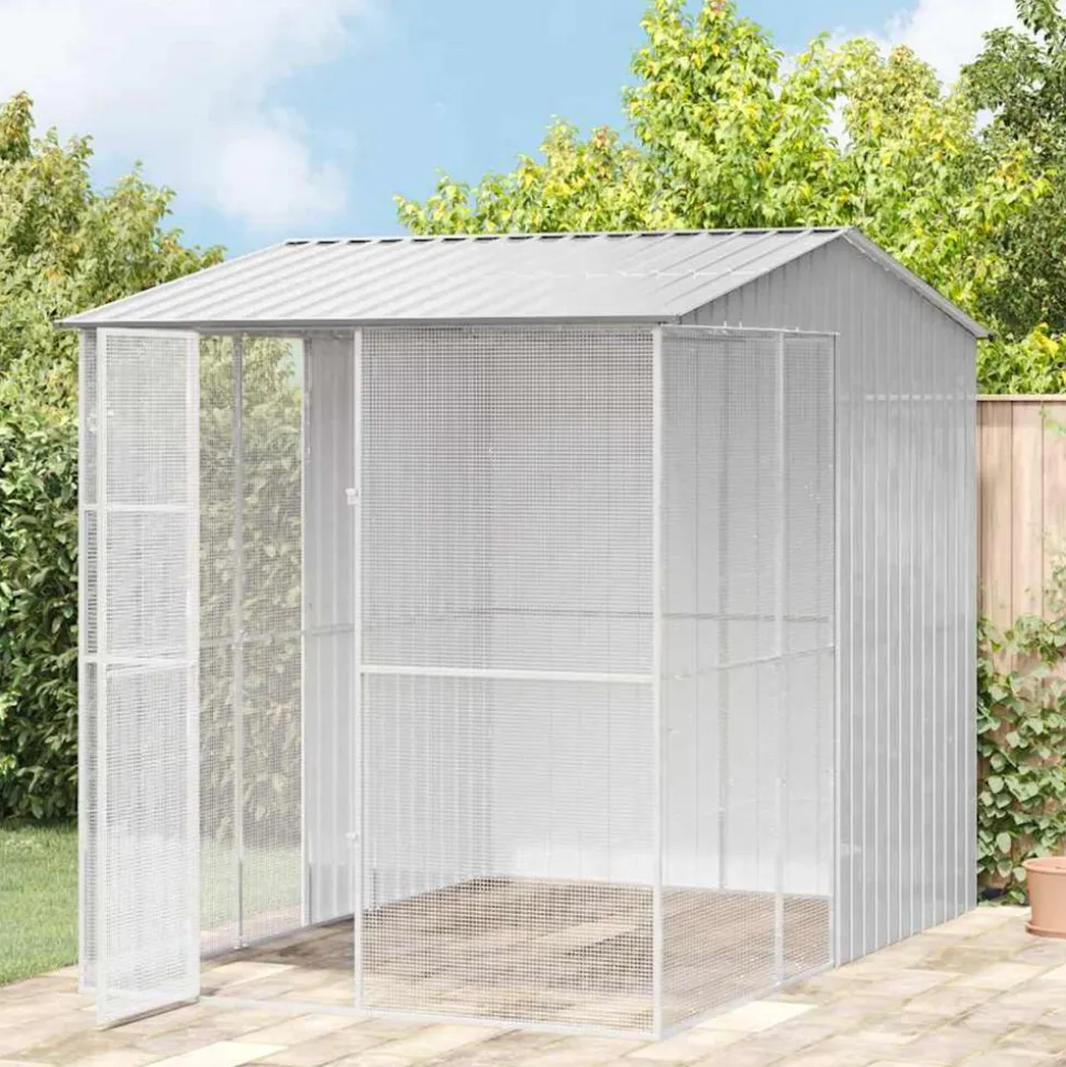 VIDAXL - Cage pour oiseaux gris 215 x 310 x 247 cm acier galvanisé