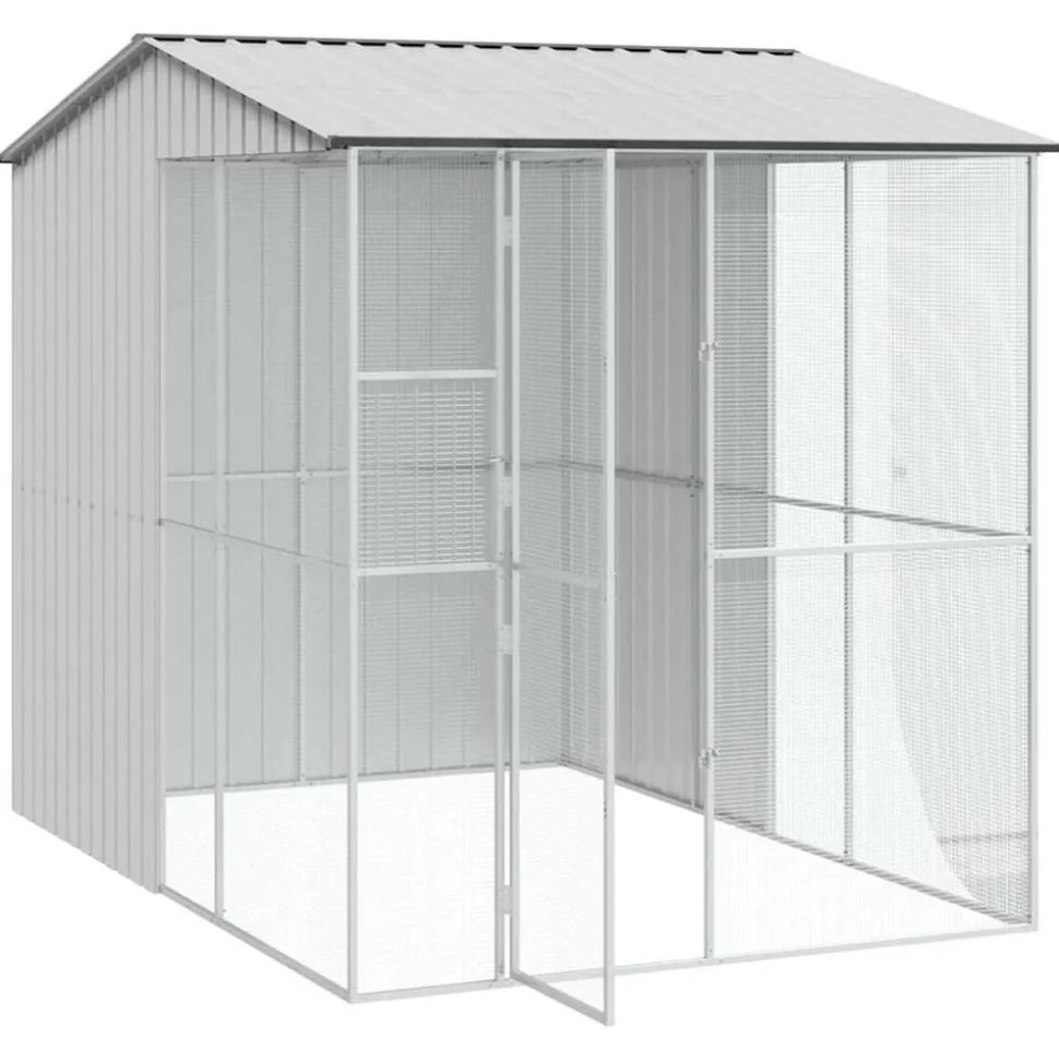 VIDAXL - Cage pour oiseaux gris 215 x 310 x 247 cm acier galvanisé