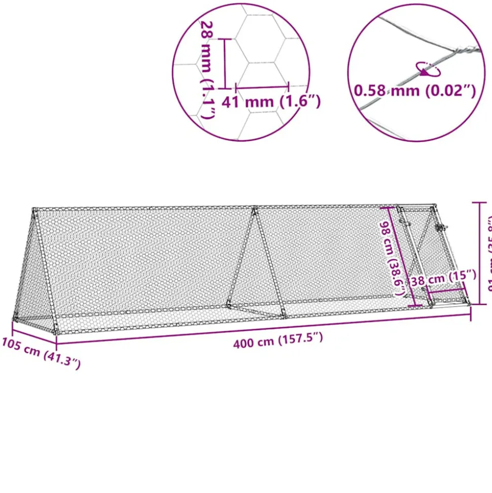 VIDAXL - Cage pour poules argenté 400x105x91 cm acier galvanisé