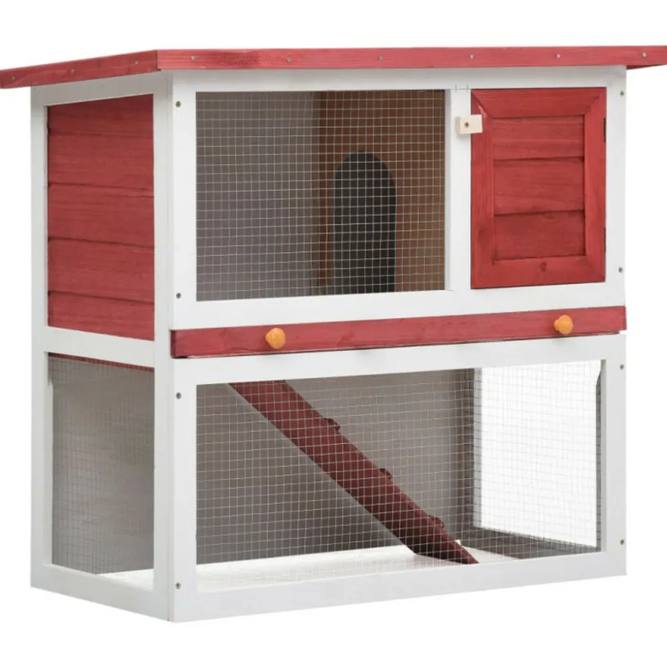 VIDAXL - Clapier d extérieur 1 porte rouge bois