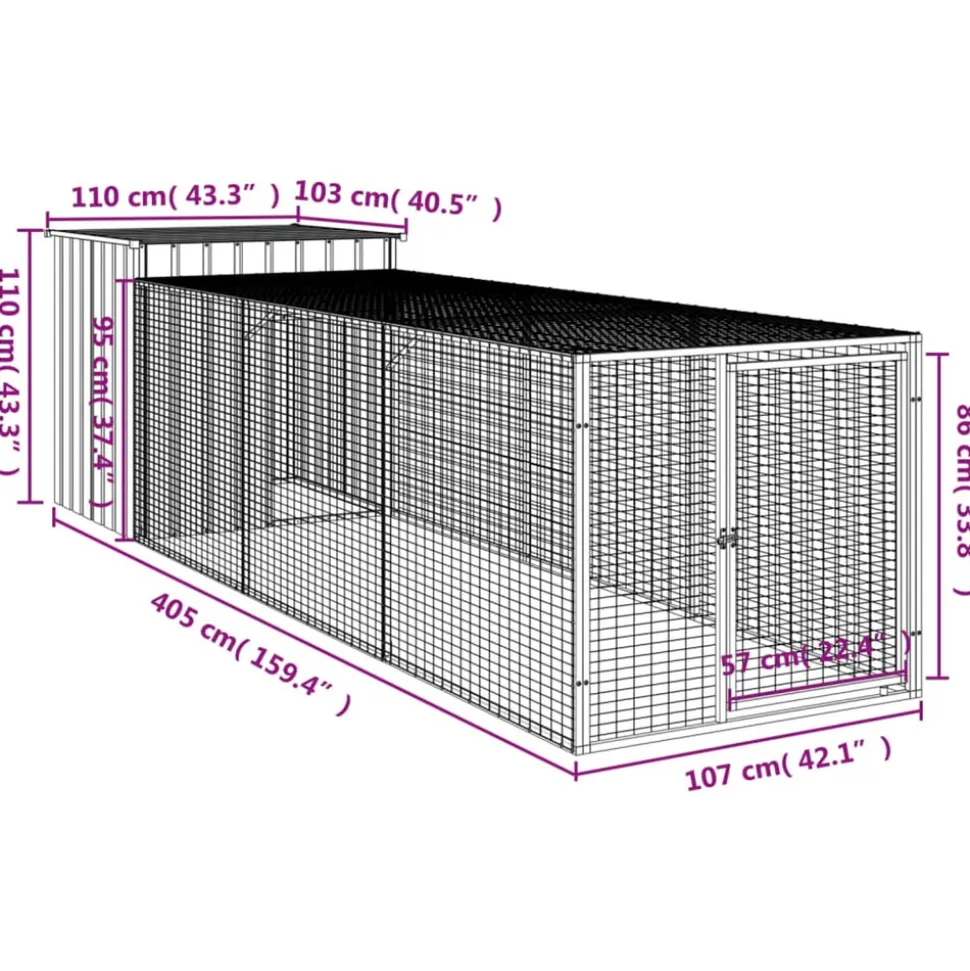 VIDAXL - Poulailler avec cour anthracite 110x405x110 cm acier galvanisé