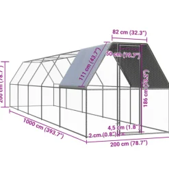 VIDAXL - Poulailler d extérieur 2x10x2 m acier galvanisé
