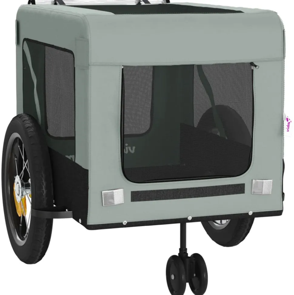 VIDAXL - Remorque de vélo pour animaux de compagnie gris et noir