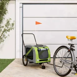 VIDAXL - Remorque de vélo pour animaux de compagnie vert et gris