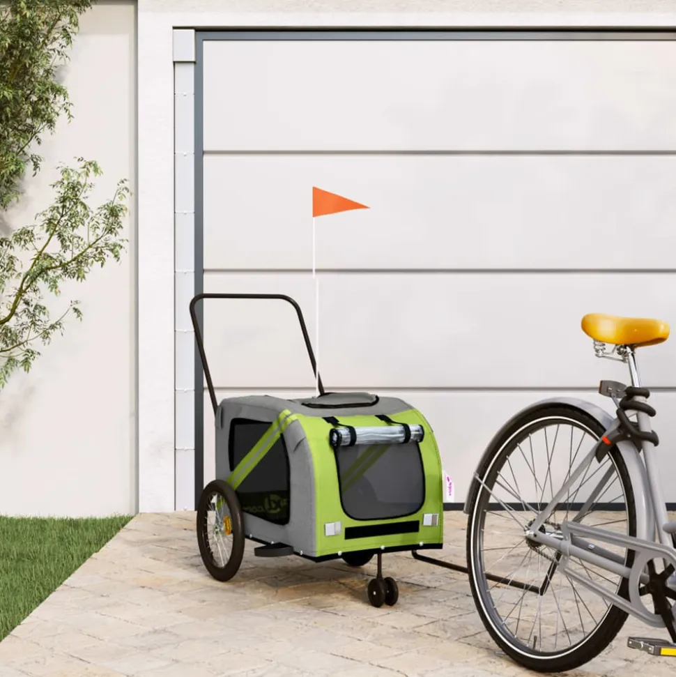 VIDAXL - Remorque de vélo pour animaux de compagnie vert et gris