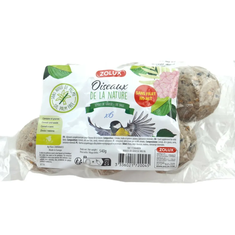 ZOLUX - 6 boules de graisse de 90 gr toutes saisons pour oiseaux