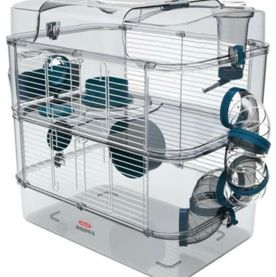 ZOLUX - Cage sur 2 étages pour hamsters, souris et gerbilles - rody3 duo - l 41 x p 27 x h 40,5 cm - bleu