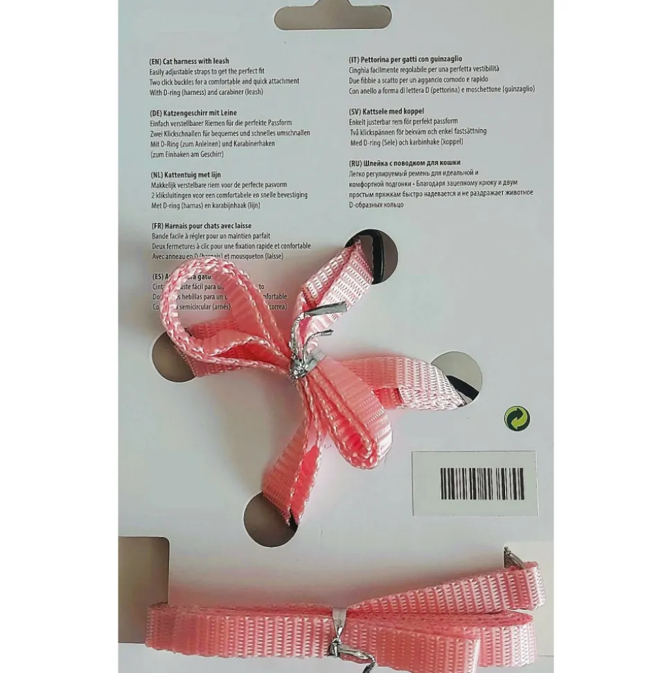ANIMALLPARADISE - Harnais et laisse de 1,10 mètre rose clair pour chat