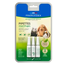ANIMALLPARADISE - 3 pipettes insectifuges lapins, furets et cobayes.