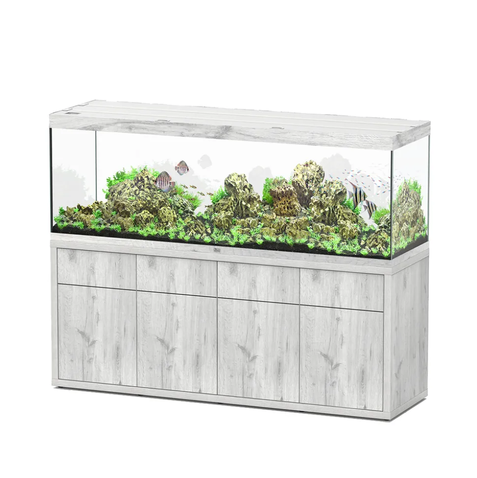 AQUATLANTIS - Meuble avec aquarium Sublime en bois chêne blanc - 198,5x58,9x83 cm
