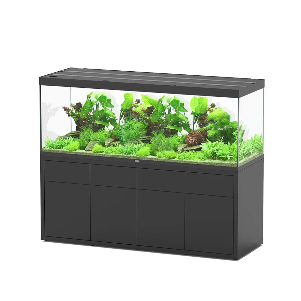 AQUATLANTIS - Meuble avec aquarium Sublime en bois noir - 198,5x68,8x83 cm