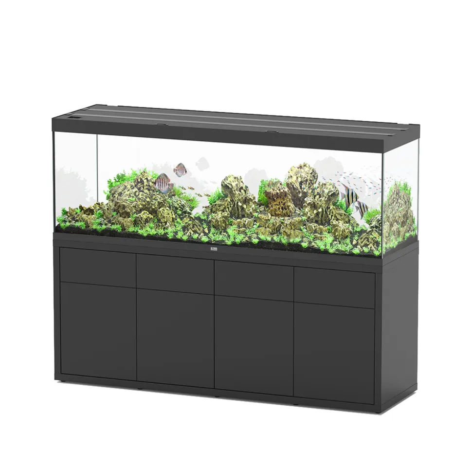 AQUATLANTIS - Meuble avec aquarium Sublime en bois noir - 198,5x58,9x83 cm