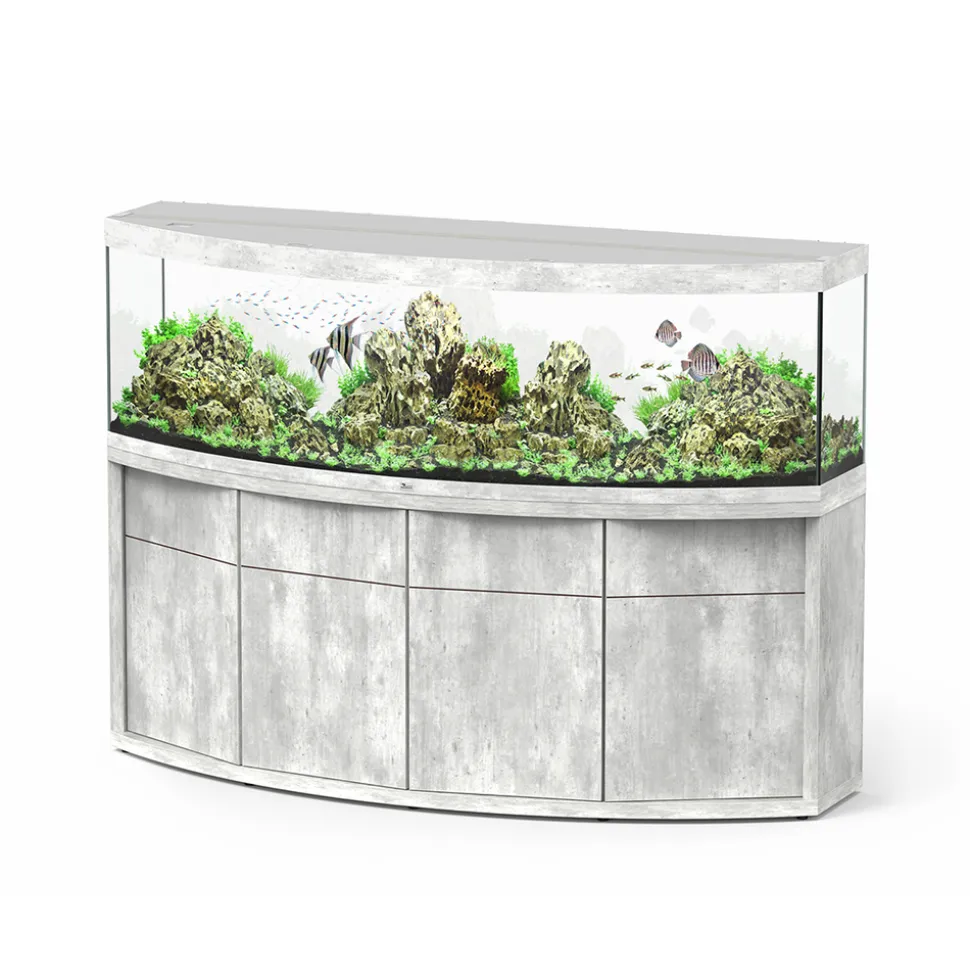 AQUATLANTIS - Meuble avec aquarium Sublime Horizon en bois béton - 200,5x66,6x83 cm