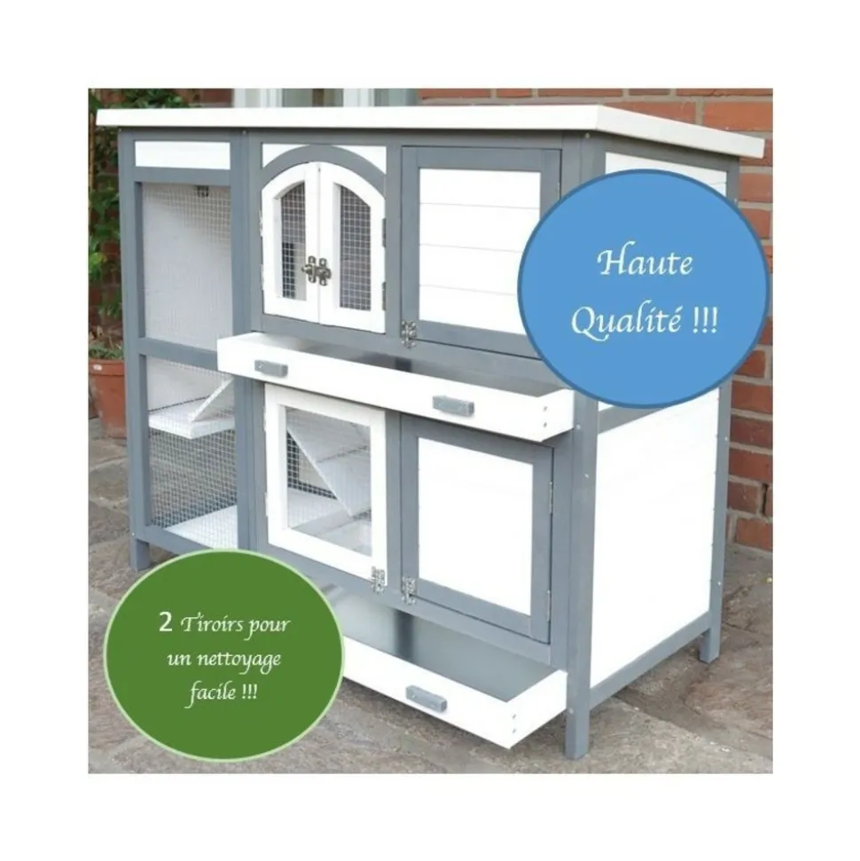 BB LOISIR - Cage clapier extérieur pour lapins 122x42,5x104 cm modèle- miette 081 gris-blanc