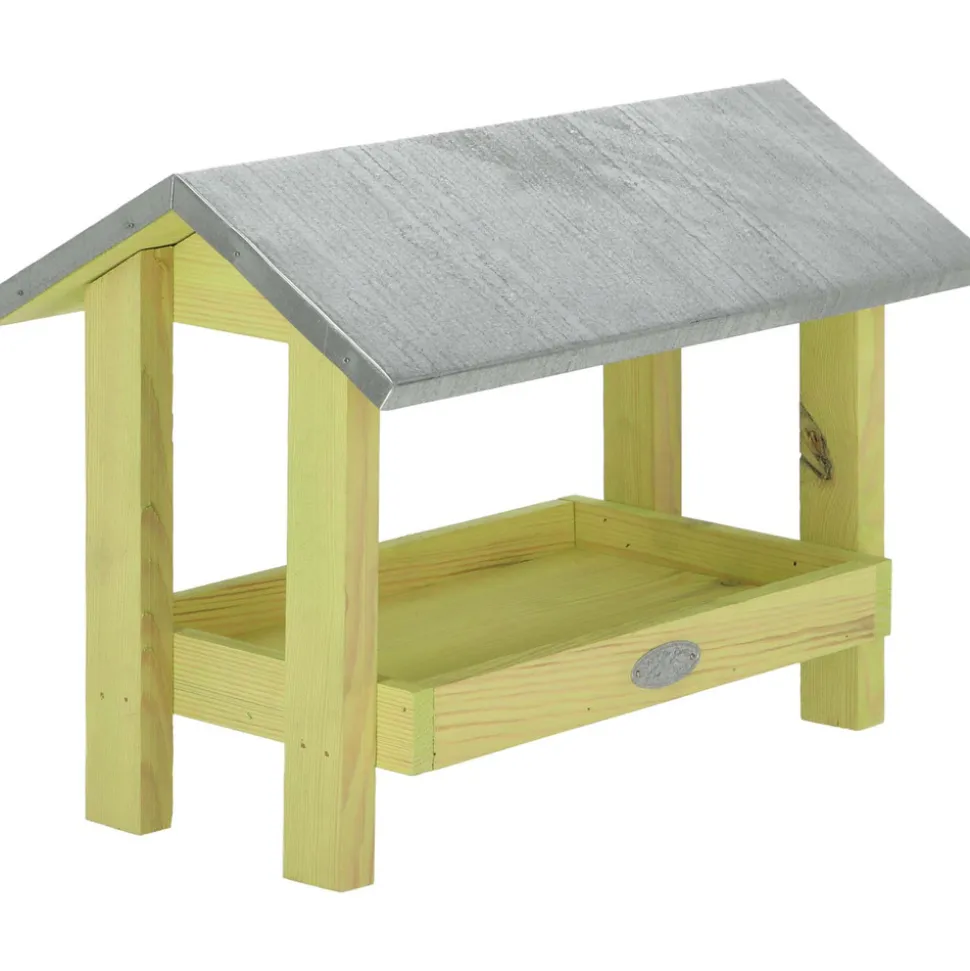 BEST FOR BIRDS - Mangeoire de sol en pin avec toit en zinc