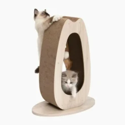 CAT IT - Griffoir pour chat - catit - pixi grand - avec balle en tissu et plume - aspect chene naturel