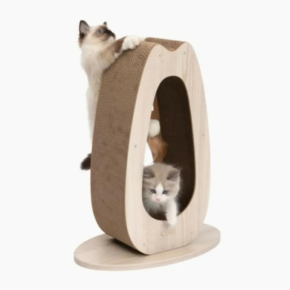 CAT IT - Griffoir pour chat - catit - pixi grand - avec balle en tissu et plume - aspect chene naturel