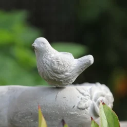 CHEMIN DE CAMPAGNE - Mangeoire à oiseaux sur pied coeur abreuvoir jardin béton gris 19cm