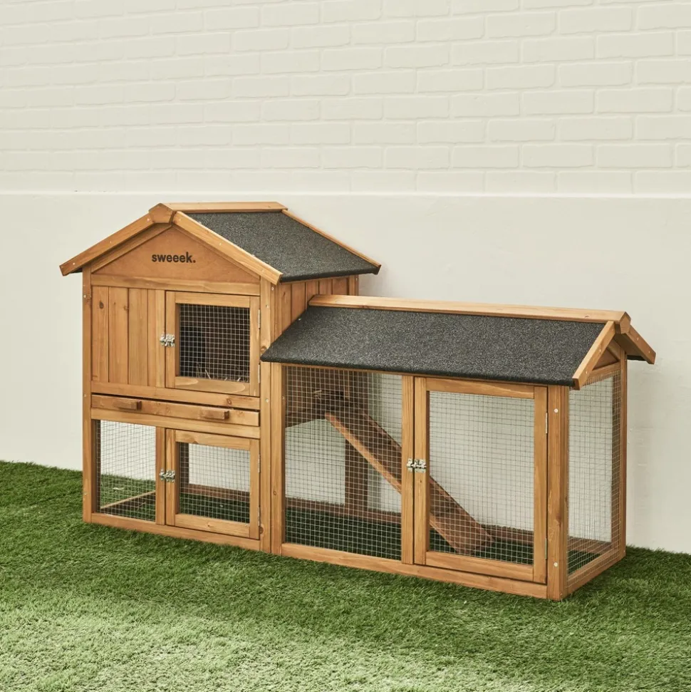 Clapier en bois hotot pour lapin et autres rongeurs. 4 lapins. Cage à lapin avec enclos. Espace intérieur et extérieur. Poulailler