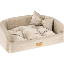 Couchage rembourré lit pour chiens et chats harris 50 lavable, avec coussin, tweed et velours, beige