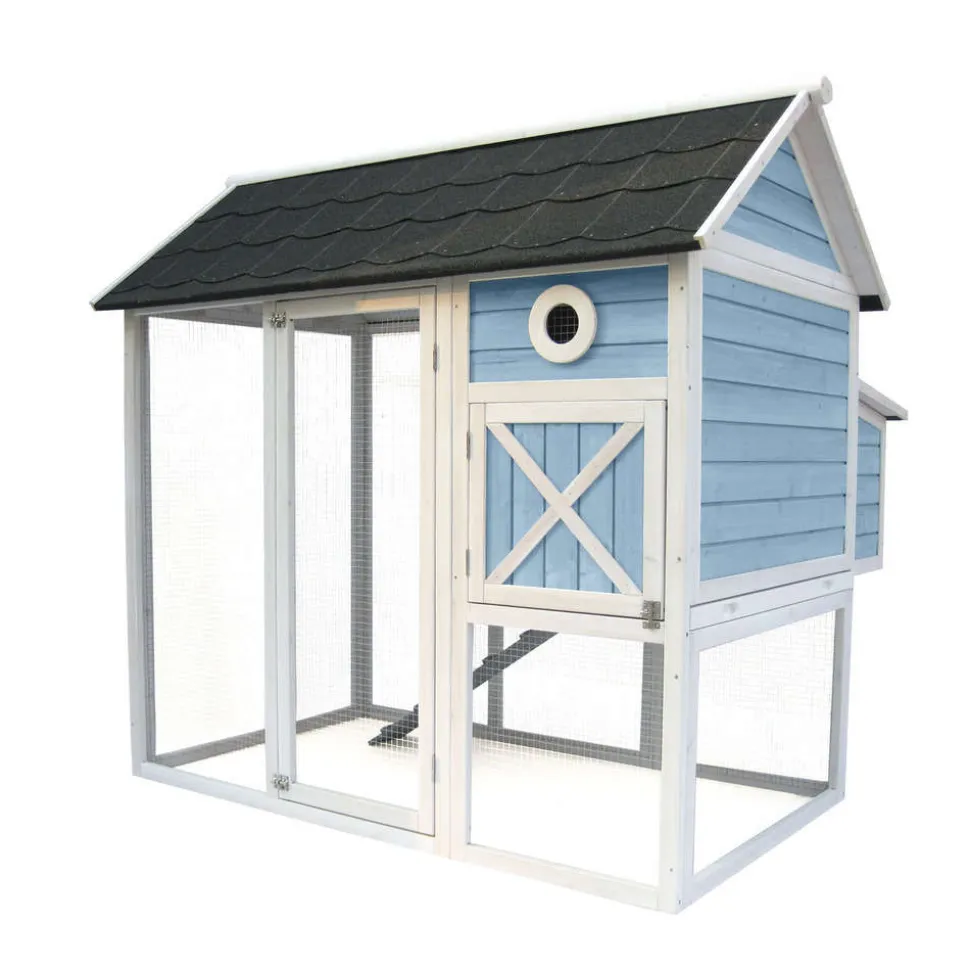 DADU - Poulailler P'tit Chou bois bleu et blanc 3 poules - 150x121,6x140 cm