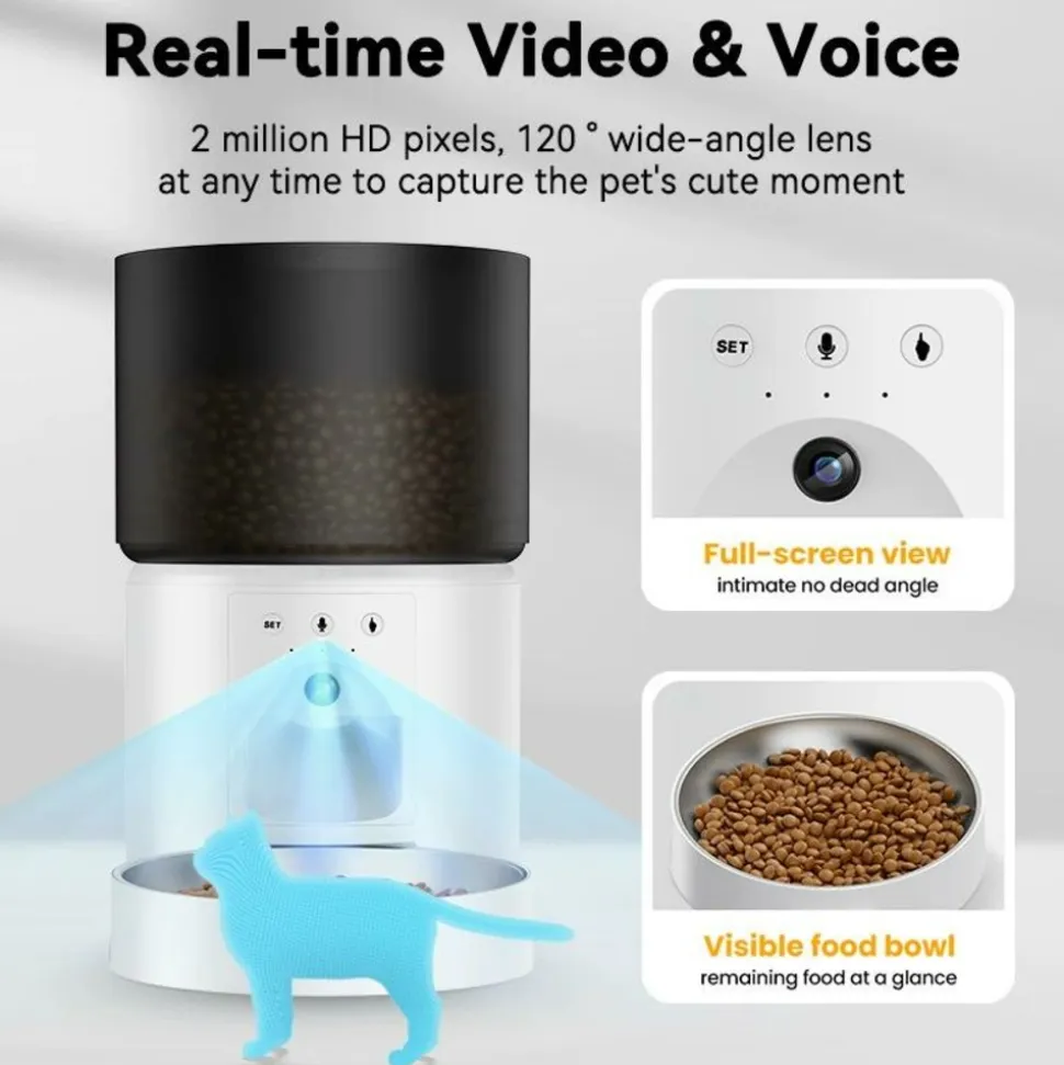 Distributeur intelligent de nourriture à distance et chronométré pour animaux de compagnie