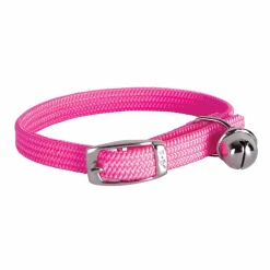 DOOGY FASHION - Collier nylon simple chromé chat rose