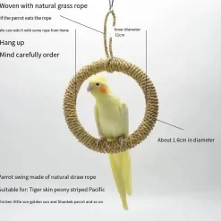 DOWNYPAWS - Balançoire à anneau en paille pour perroquet - support pour cage à oiseaux hamac à poteau