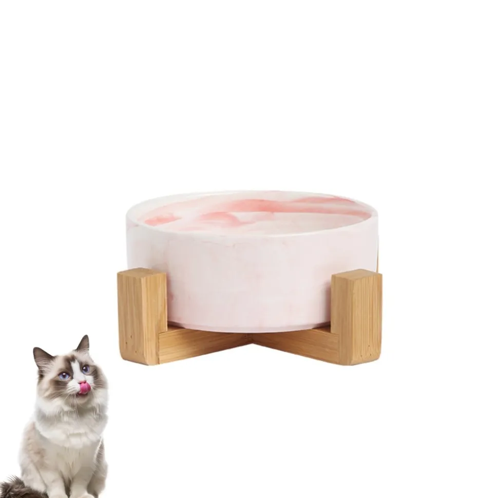 DOWNYPAWS - Bol surélevé en céramique et bois pour chat