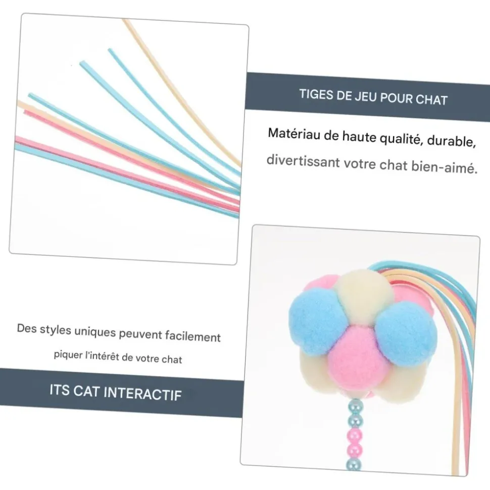 DOWNYPAWS - Canne à pêche pour chat-trois teasers de chats colorés-avec des boules de poils