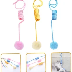 DOWNYPAWS - Canne à pêche-suspension à ressort-pack de 3 rose + jaune + bleu
