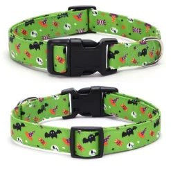 DOWNYPAWS - Collier pour chien d'halloween avec motifs de citrouille, fantôme et chauve - souris taille l : 2,5*60cm vert