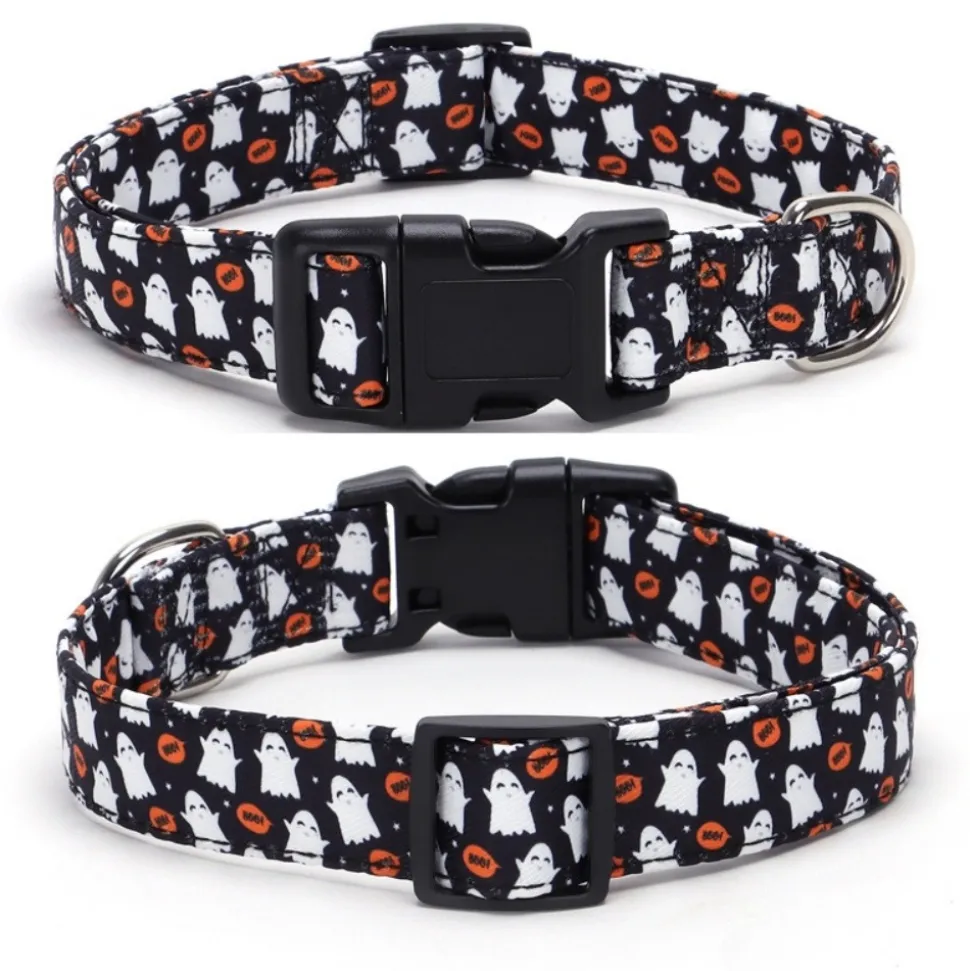 DOWNYPAWS - Collier pour chien d'halloween avec motifs de citrouille, fantôme et chauve - souris taille s : 1,5*40cm noir